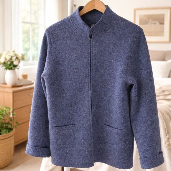 Eileen Fisher Jackets & Blazers - Eileen Fisher 100% Wool Zip Jacket Blue Boiled Wool Minimalist Lagenlook Casual